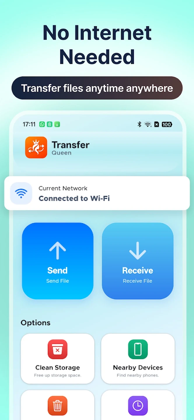 TransferQueen - No Internet Needed for offline file transfer with Wi-Fi connection